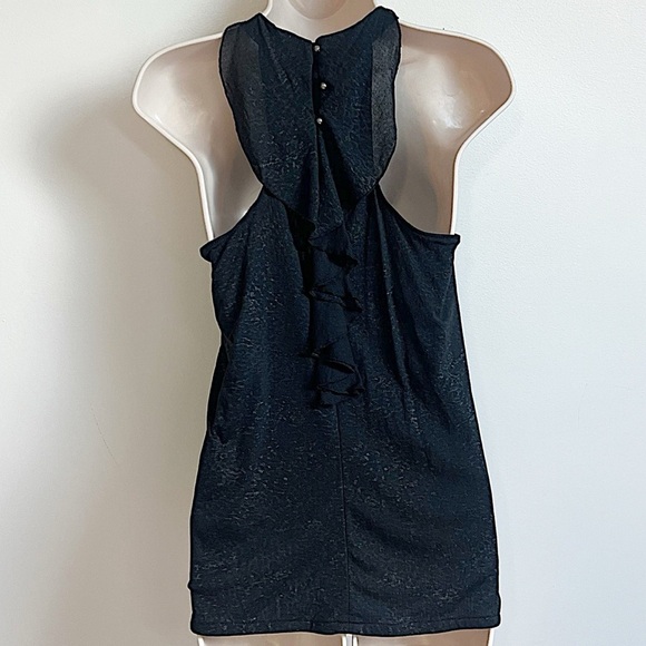 Kenneth Cole Reaction High Neck Ruffle Accent Sleeveless Blouse Tank Top Black S - Picture 8 of 8